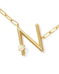 Letter N gold pearl pendant necklace