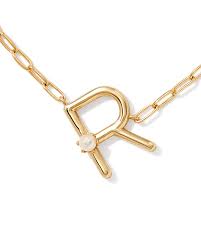 Letter R gold pearl pendant necklace