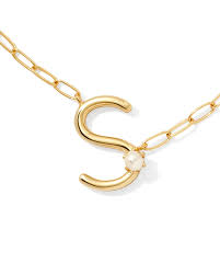 Letter S Pearl gold necklace