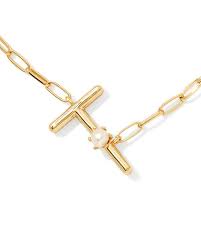 Letter T gold pearl pendant necklace