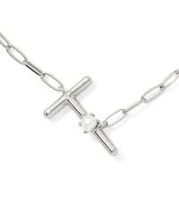 Letter T silver pearl pendant necklace
