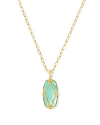 Elle Lattice Frame Gold Light Green Long Necklace