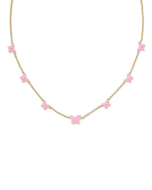 Lillia butterfly gold pink enamel strand necklace