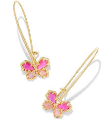 Mae Butterfly gold azalea pink drop earrings