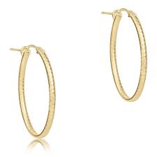 Oval Gold 1" Textured Hoop Earrings