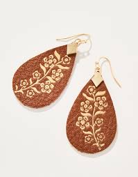 Petite Fleur Leather Brown Earrings