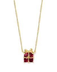 Present Short Pendent Necklace Gold Red Crystal