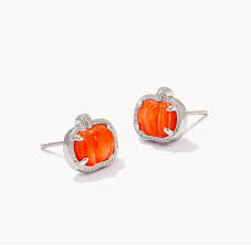 Pumpkin silver orange pearl stud earrings