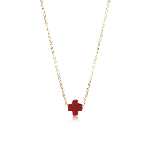 Signature Cross gold red 16" necklace