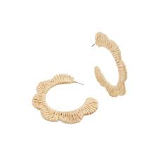 Scalloped Straw Natural Hoop Earrings