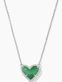 Ari Heart silver emerald green necklace