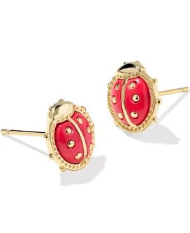 Ladybug gold red magnesite earrings