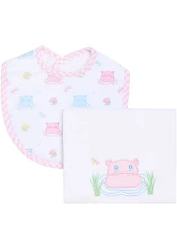 Pink Hippo Burb and Bib Set