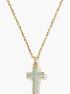 Cross gold light blue necklace