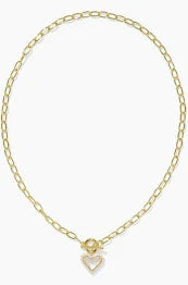 Ari Heart ENML Frame Chain Necklace Gold Ivory Mop