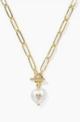 Sasha Heart Gold Ivory Pearl Necklace