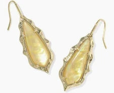 Adriana scalloped frame gold yellow iridescent abalone earrings