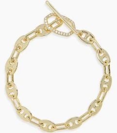 Elaina Toggle Crystal Chain Gold Bracelet