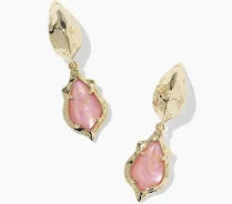 Adriana scalloped frame gold pink iridescent abalone huggie hoops