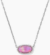 Elisa pave framed Silver pink opalescent necklace