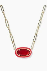 Elisa gold Red illusion enamel paperclip necklace
