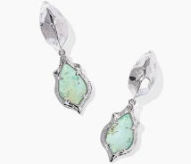 Adriana scalloped frame silver sea green huggie hoops