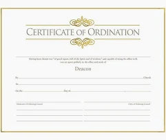 Certificate of Ordination Deacon