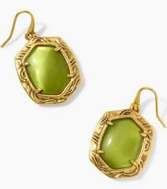 Daphne gold tiger stripe chartreuse green pearl earrings