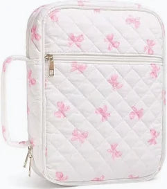 Standard Bible Cover White with Pink Bows Gold zipper pulls
