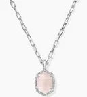 Daphne pave silver rose quartz pendant necklace