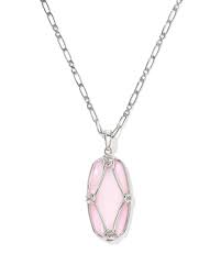 Elle Lattice Frame Silver Blush Ivory Long Necklace