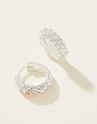 Crystal Pave silver hoop earrin