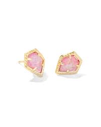 Tessa gold framed rose pink opal stud earrings