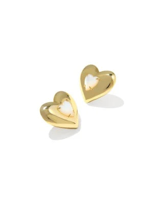 Sasha Heart Gold Ivory Pearl Stud Earrings